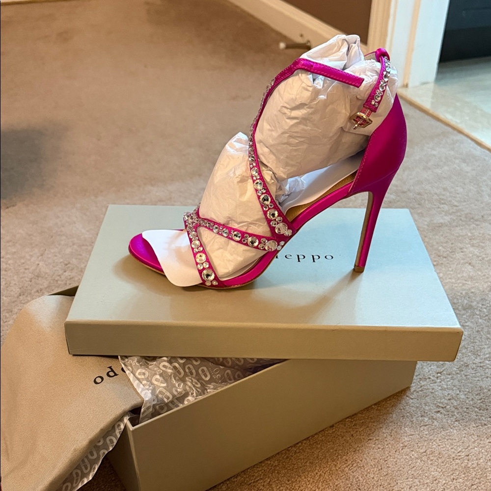 Vibrant Pink Strappy Heels with Embellishments